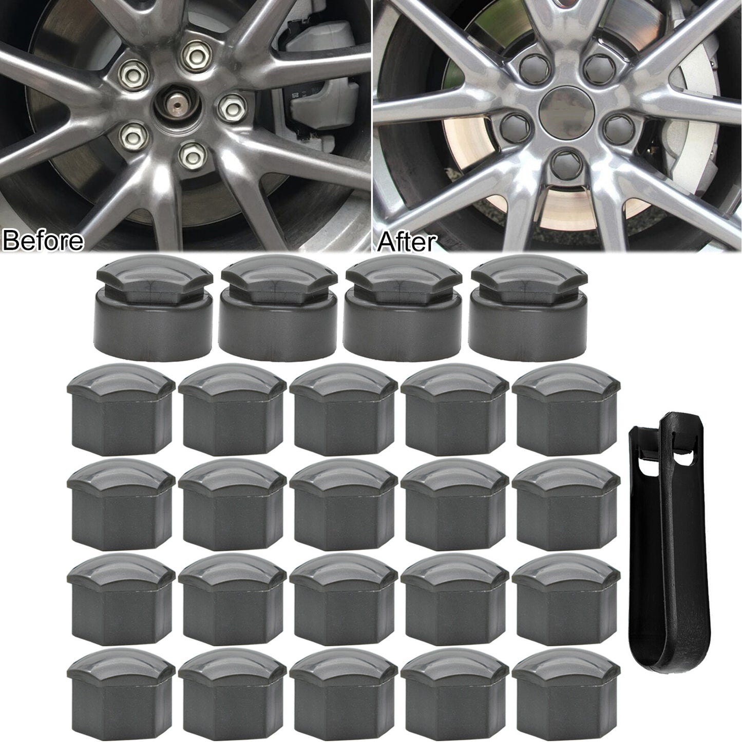 20pcs Cap Set Covers 17mm Wheel Nuts Wheel Screws Grey + Disassembly Pliers Q