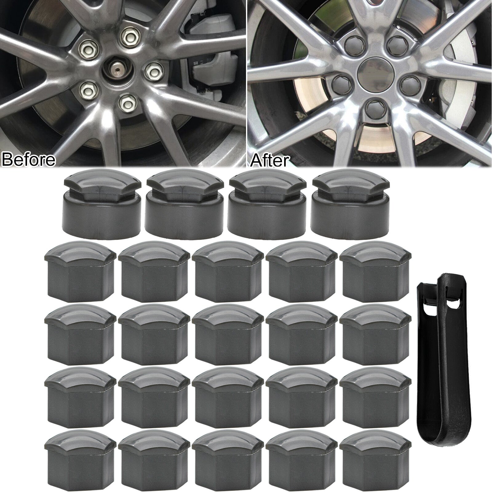 20pcs Cap Set Covers 17mm Wheel Nuts Wheel Screws Grey + Disassembly Pliers Q
