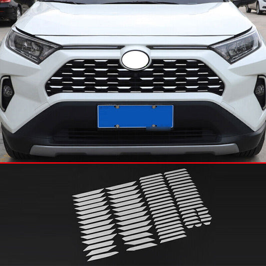 Silver Front Center Mesh Grille Grill Moulding Trims for Toyota Rav4 19-2023