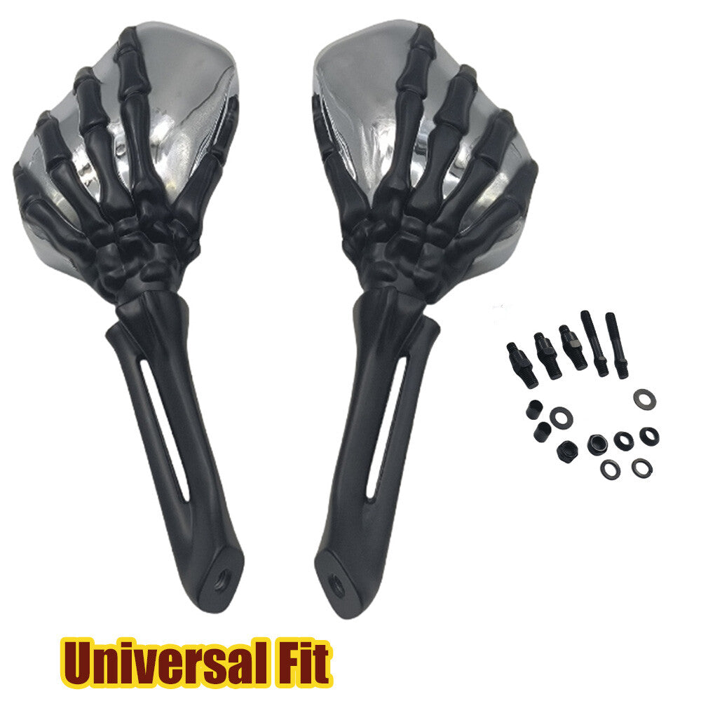 Chrome and black skull frame mirrors are suitable for Harley Touring Dyna Sportster Universal.
