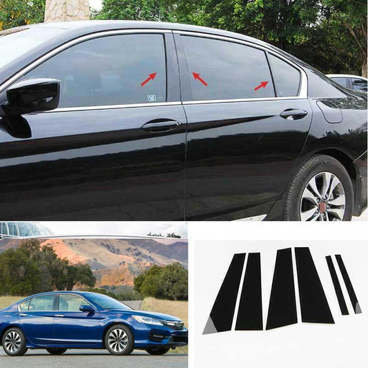 for Honda Accord 14-17 Gloss Black Pillar Posts Door Window Trim Decal Strip 6X
