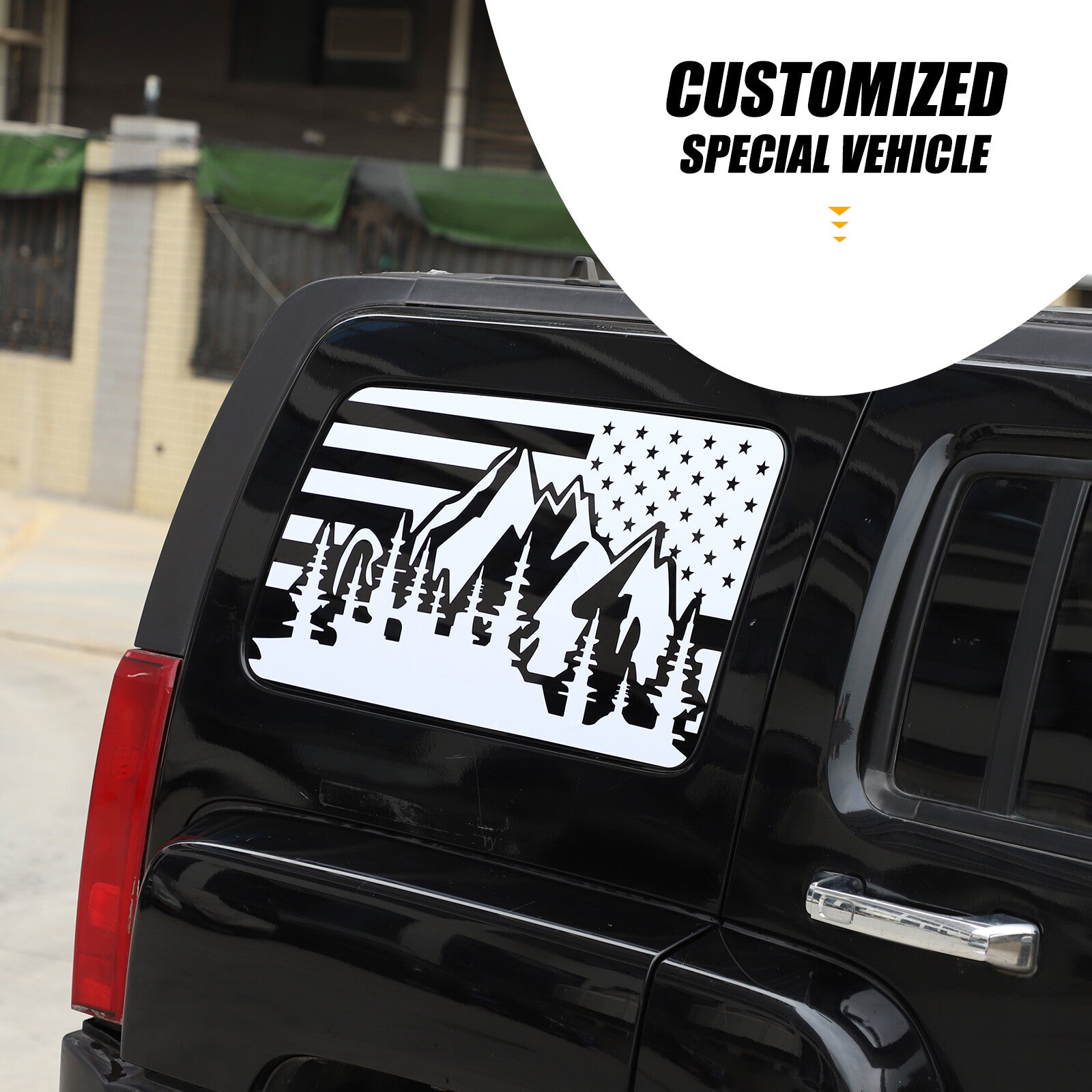 American flag with white decals - suitable for Hummer H3 2005-2009 American window 2-piece set Q