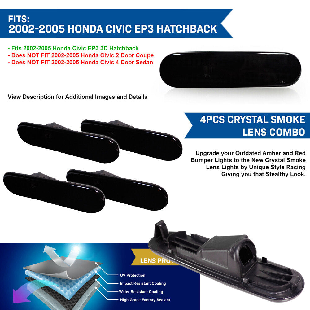Front and rear smoked side marker light housing for 02-05 for Honda for Civic Si EP3 / EP 3DR - v