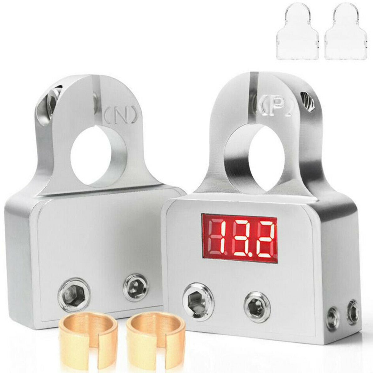 2Pcs Car Battery Terminal Connector Positive Negative Voltage Digital Display