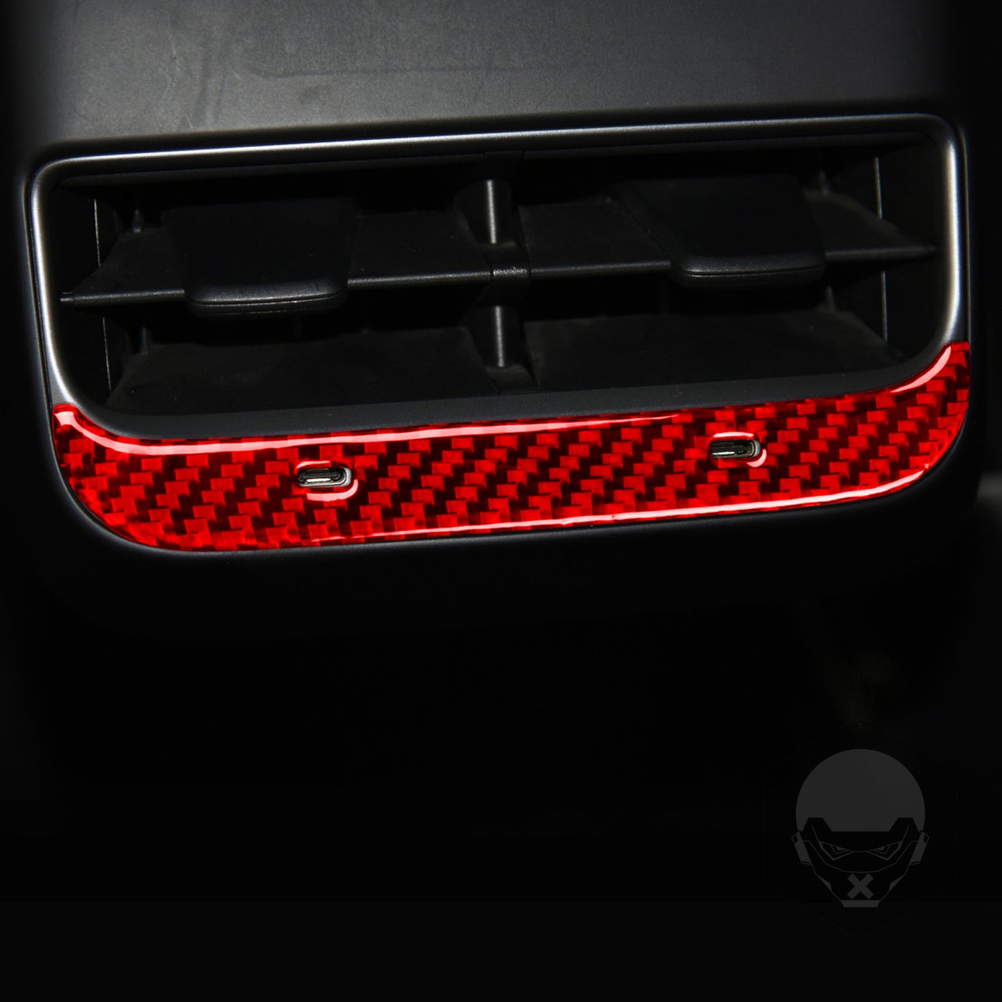 Carbon fiber red interior rear air vent trim for Model Y - n