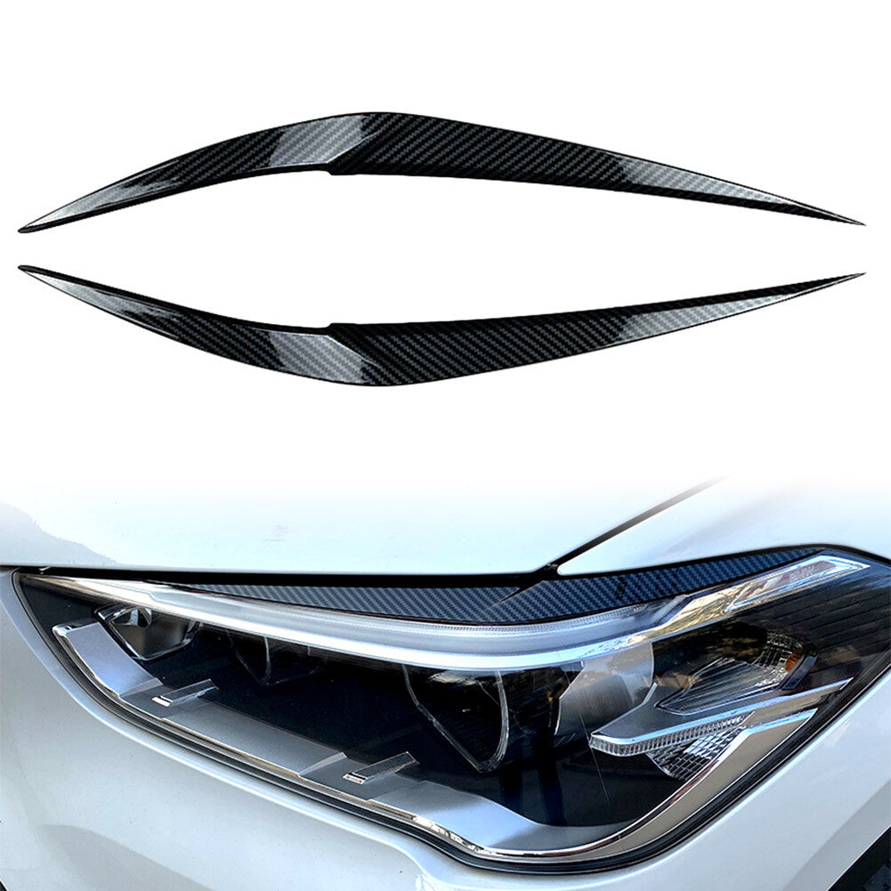 2x Carbon Fiber Look Headlight Eyebrow Eyelid Cover Trim for BMW X1 F48 16-20