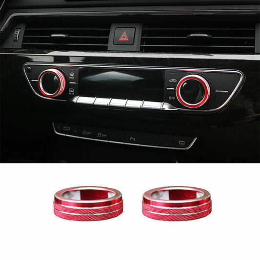 Fit for Audi A4 A5 2017-2024 Red Aluminum Central Console Ac Knob Cover Trim 2P
