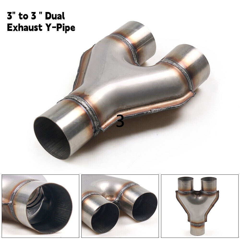 Universal Stainless Steel 3 Inch Dual Exhaust Diesel Y Pipe Inlet 3 Outlet 3