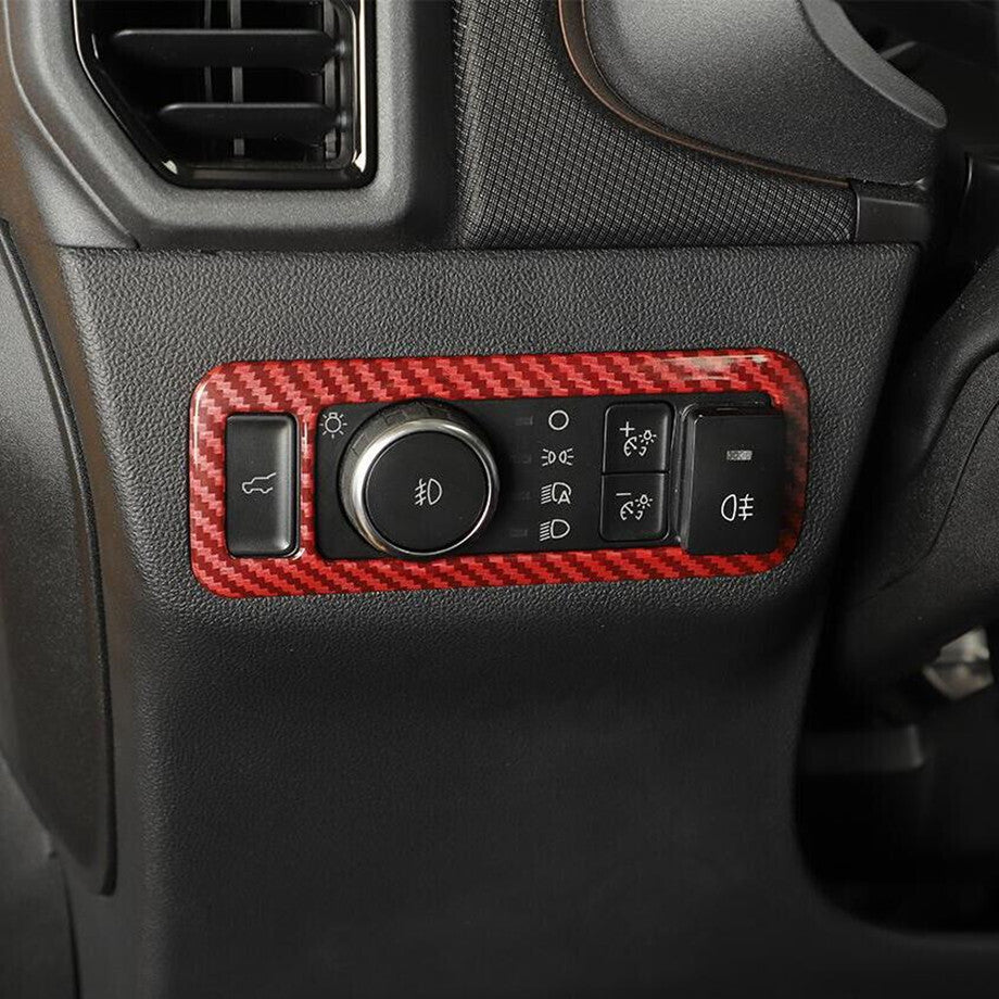 Red carbon fiber headlight switch cover trim accessory for Ford Bronco Sport 21 - 2024