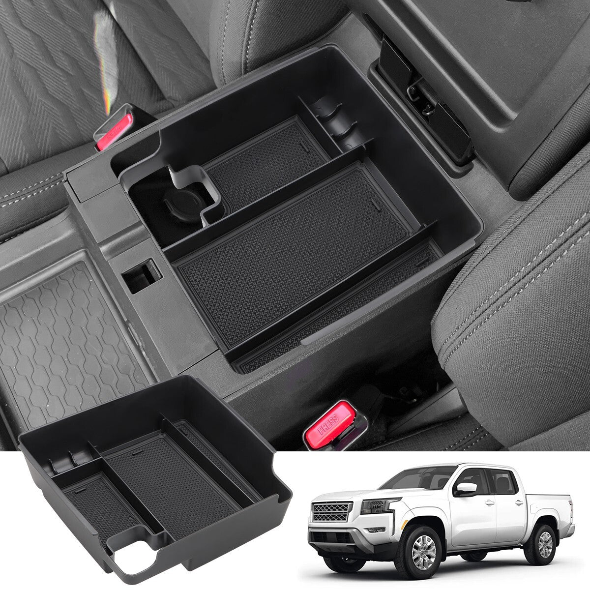 Black center console tray box trim accessory for Frontier 2022 2023 n
