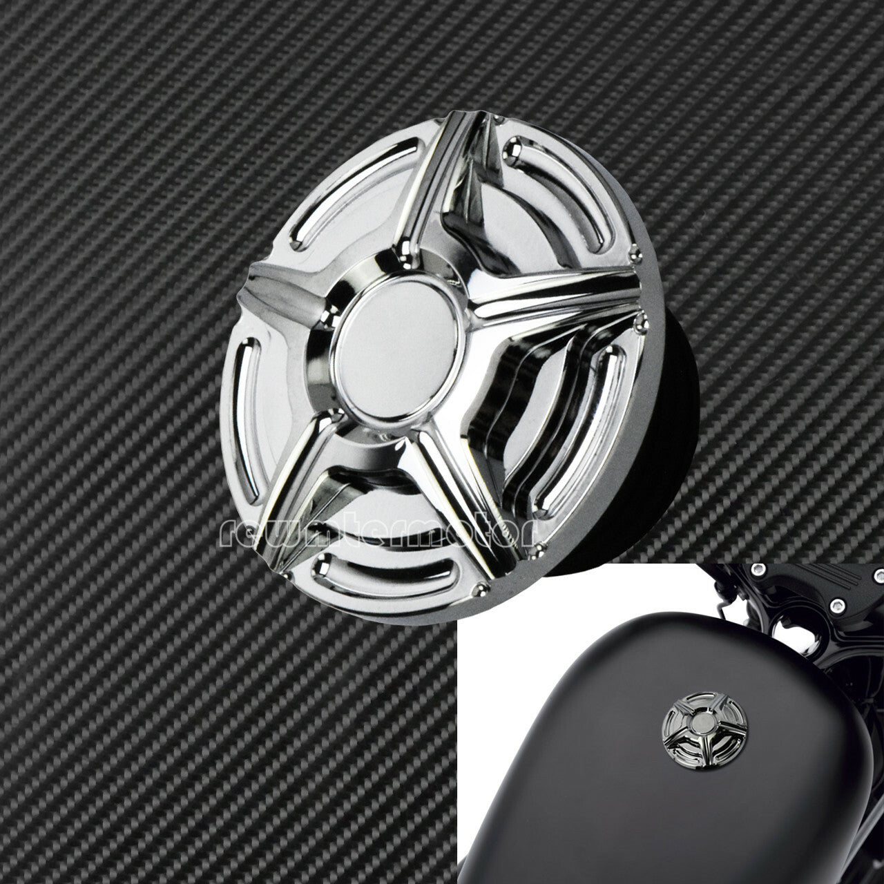 Pentagram Chrome Vented Gas Cap Fuel Tank Right-hand Thread Fit for Harley Dyna Q