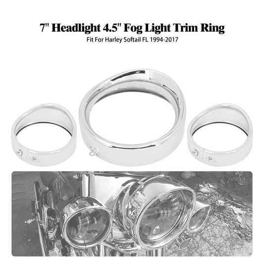 7Headlight 4.5Fog Light Visor Trim Ring Cover for Harley Softail Fat Boy 94-17