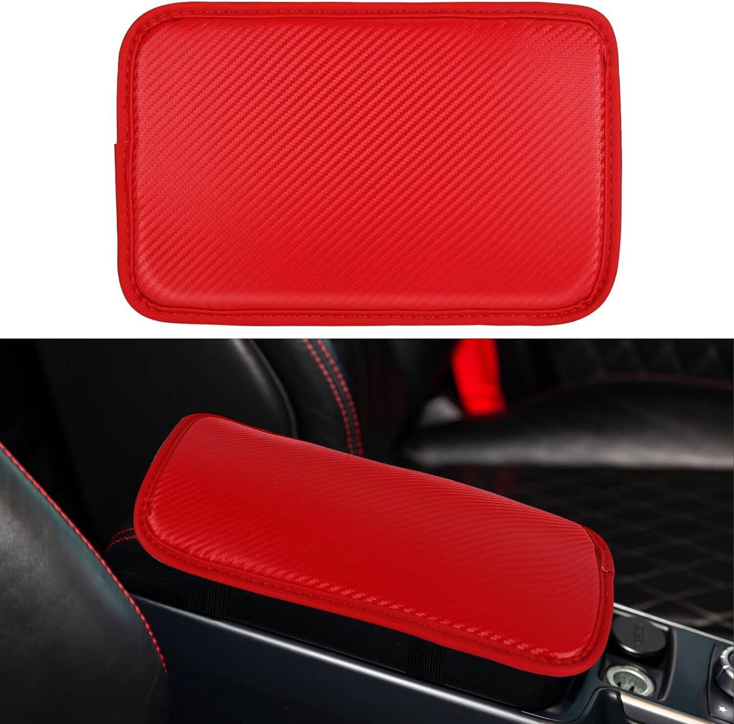 1Pc Carbon Fiber Car Center Console Armrest Mat Pad Cover New Accessory Red