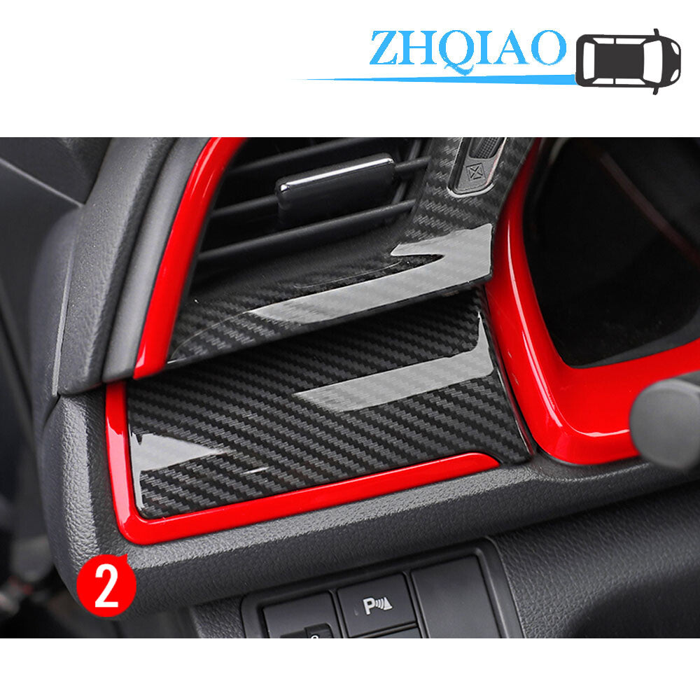Red Carbon Fiber Central Console Dashboard Strips Fit for Honda for Civic 10th 2016-20