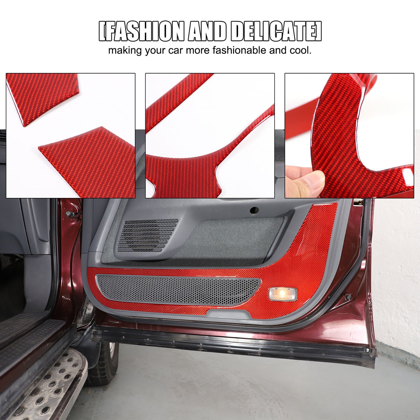 Red carbon fiber front door kick plate decorative sticker for Honda Pilot 2003-08- n