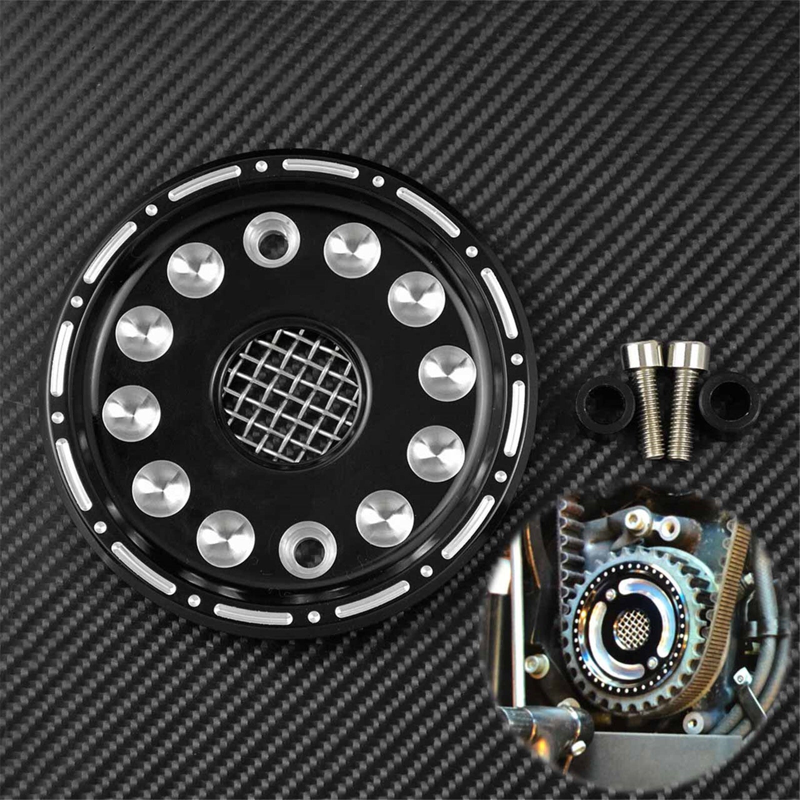 CNC Black Dots Front Pulley Cover Fit For Sportster XL Iron 883 1200 48 2004-up Q