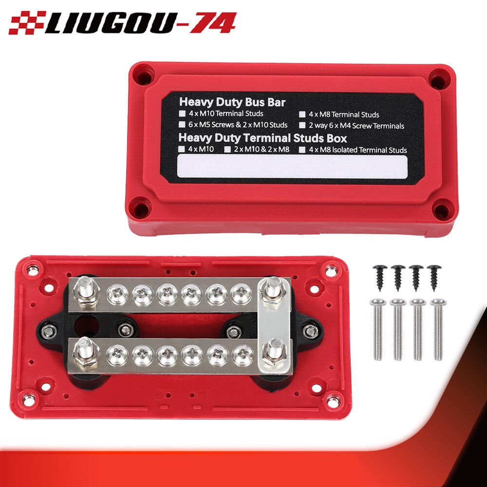 12 Volt Red Terminal Ground Distribution Junction Block Heavy Duty Bus Pole - v