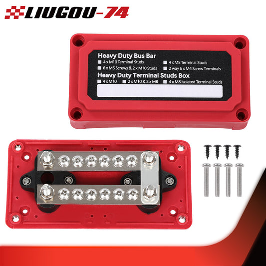 12 Volt Red Terminal Ground Distribution Junction Block Heavy Duty Bus Pole - v