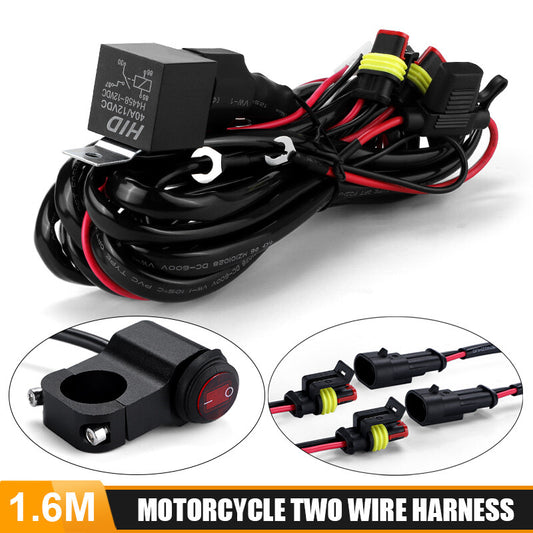 Motorcycle Wiring Harness Kit Switch Relay LED Auxiliary Spot Fog Light Driving Q