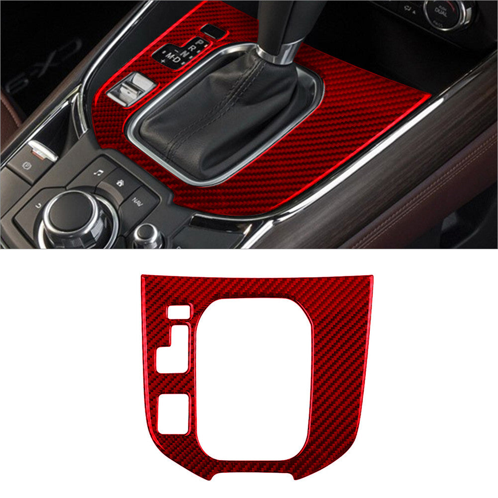 for Mazda CX-9 2016-2020 Red Carbon Fiber Interior Gear Shift Panel Cover Trim