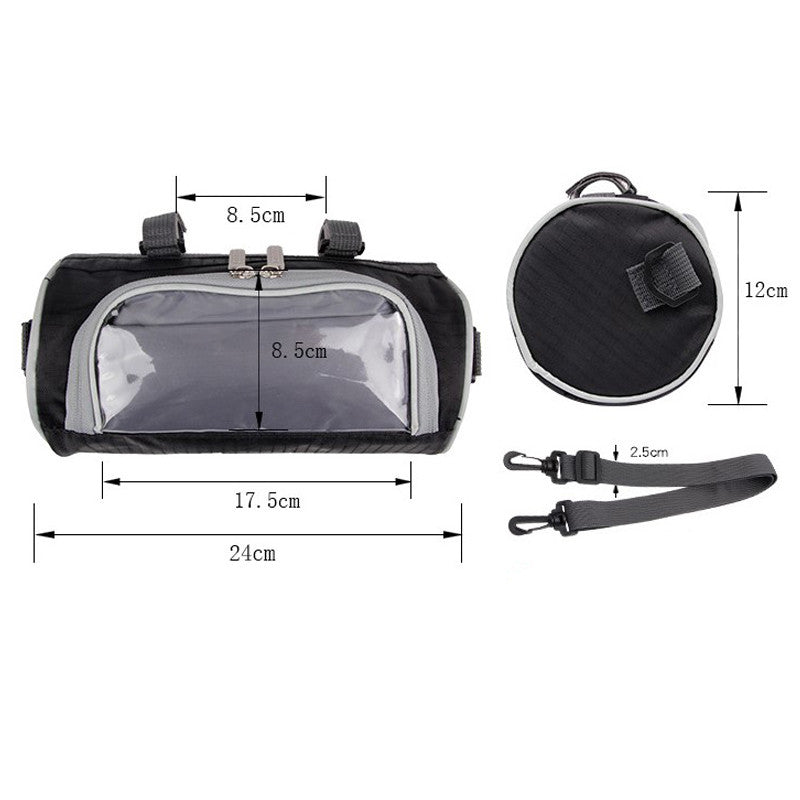 Motorcycle-style handlebar bag with fork storage, shoulder bag with phone case - n