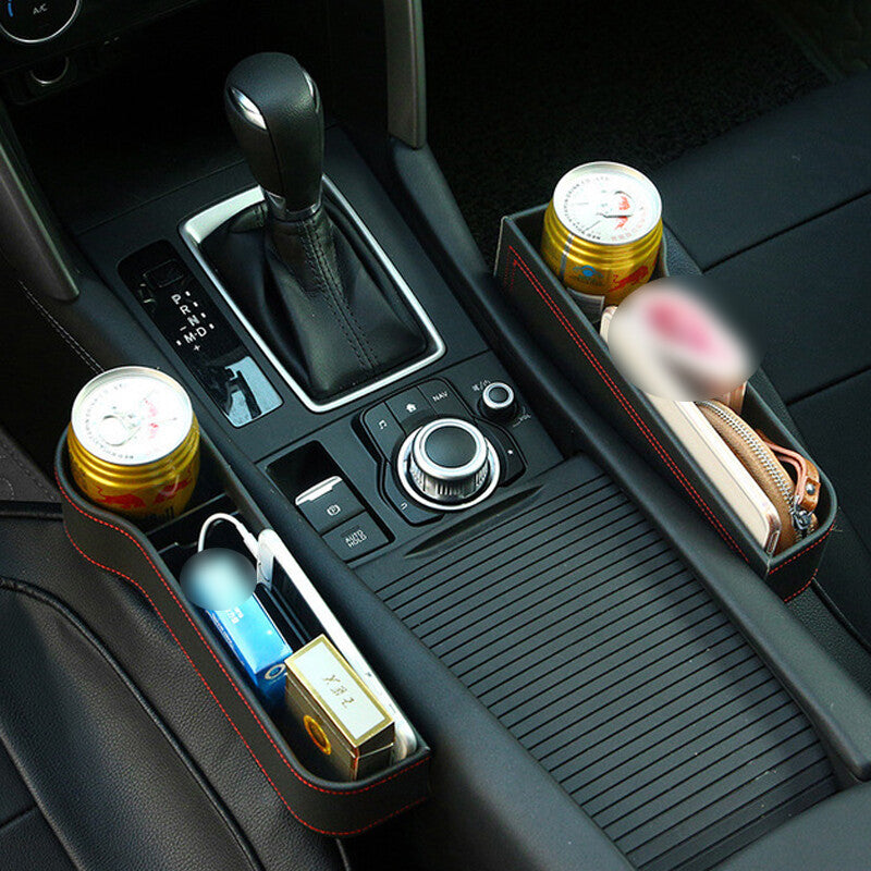 2-Piece Polyurethane Synthetic Leather Catcher Storage Box for Car for Seat Gaps with Slit Pockets n