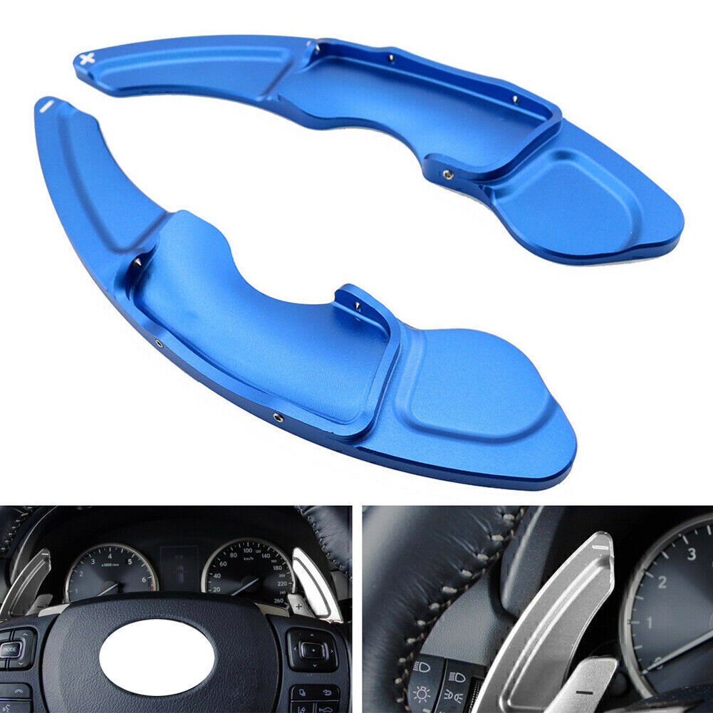 Pair of blue steering wheel paddle shifter extension trim for Lexus RC NX IS