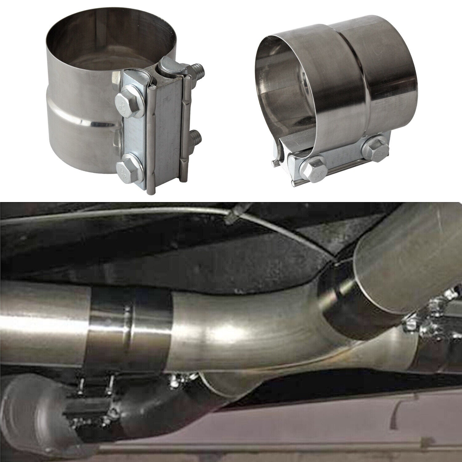 2 Pack 3 Inch Exhaust Clamps Stainless Steel Muffler Band for Exhaust System