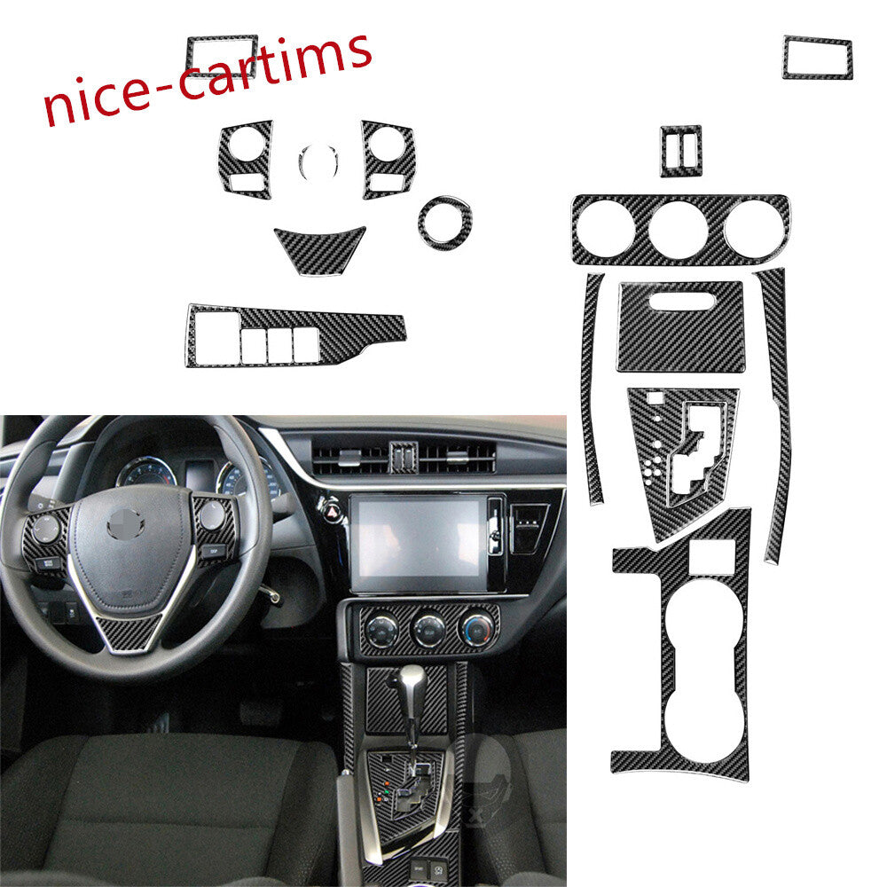 15Pcs Central Control Gear Shift Set Trim For Toyot@ for Corolla 2014-18Carbon Fiber