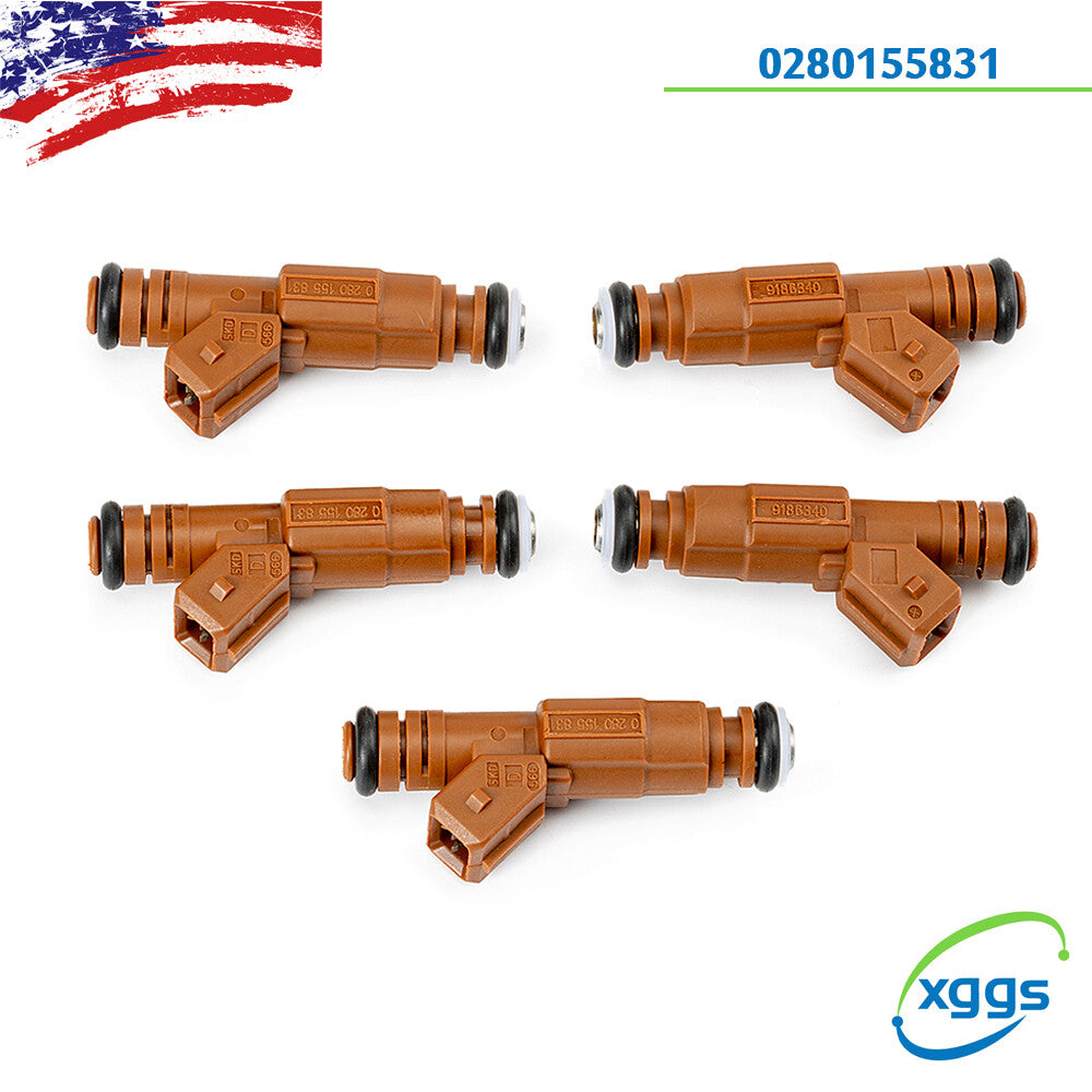 Set of 5 Fuel Injectors 0280155831 for Volvo S60 S80 C70 V70 Xc70 Xc90