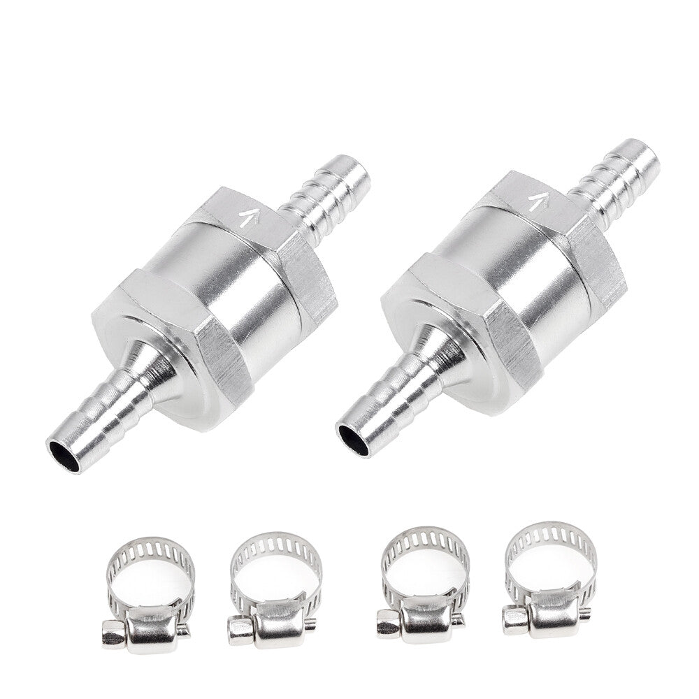 2Pcs 6mm Fuel Non Return One Way Check Valve Petrol Diesel 1/4+4Pcs Hose Clamps Q