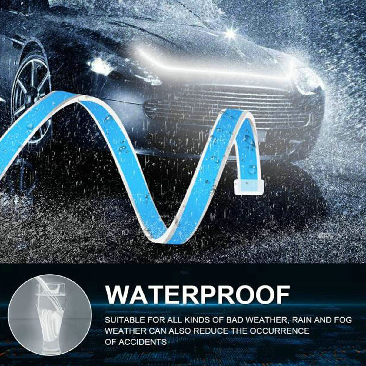 1x LED Daytime Running Light Strip Waterproof Flexible Dynamic Car LED Hood Lamp