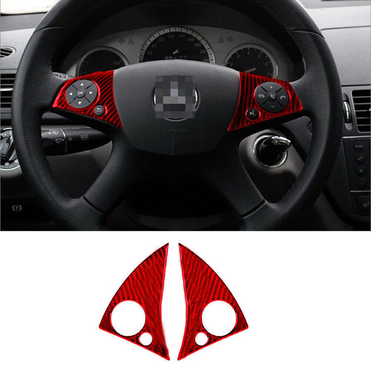 2007-10 for Mercedes-Benz W204 Red Carbon Fiber Steering Wheel Button Cover Trim