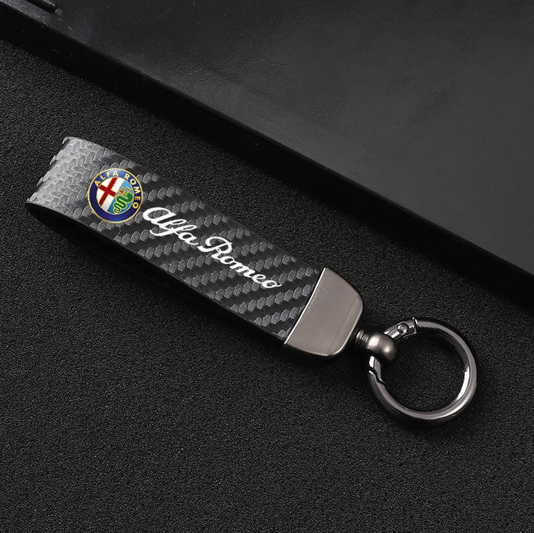 Carbon fiber pattern black logo car keychain/key ring for Alfa Romeo Giulietta