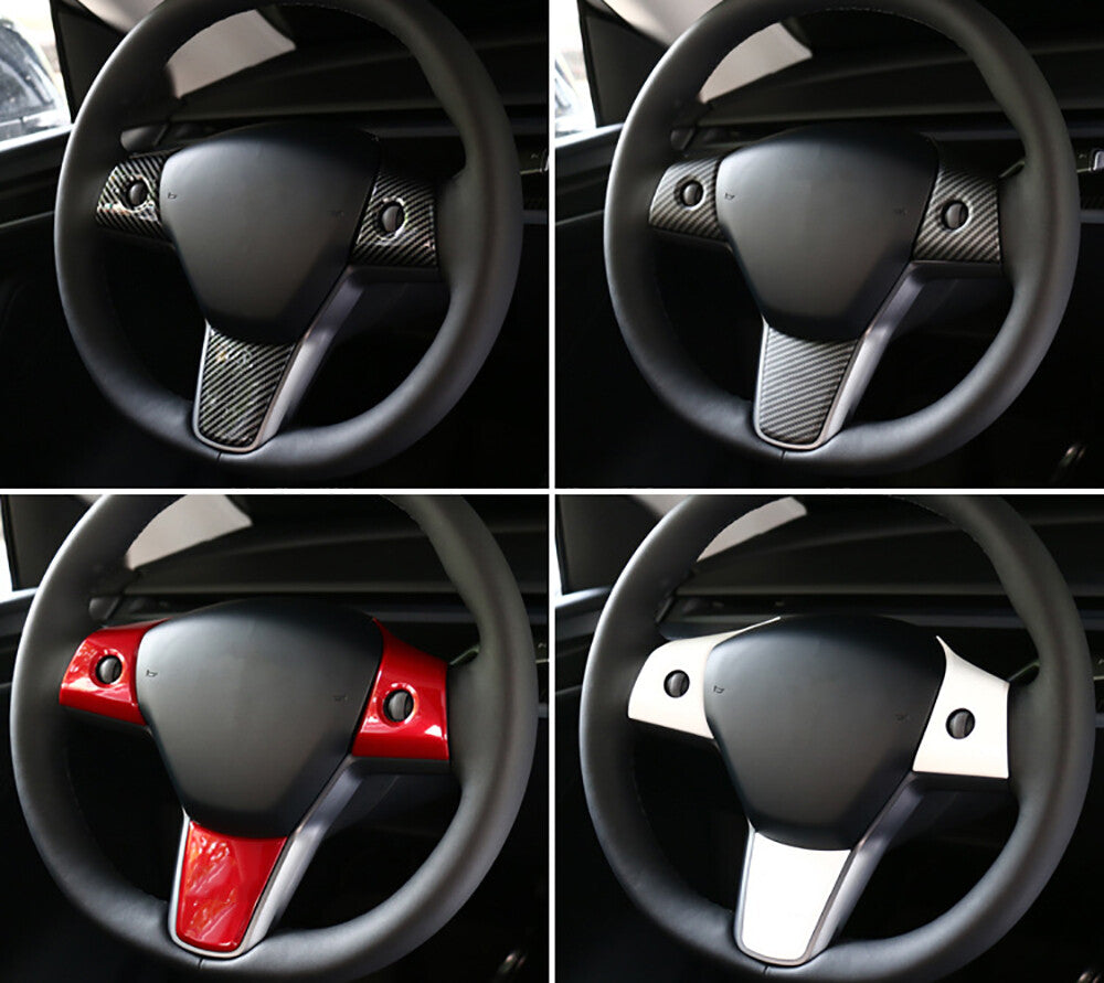 3X for Tesla Model 3 Y Carbon Fiber Car Steering Wheel Cover Trim Accessory Q