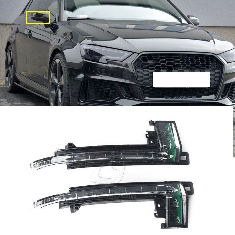 A pair of turn signal indicators for Audi A3, A4, S4, B8, A5, and S5 rearview mirrors.