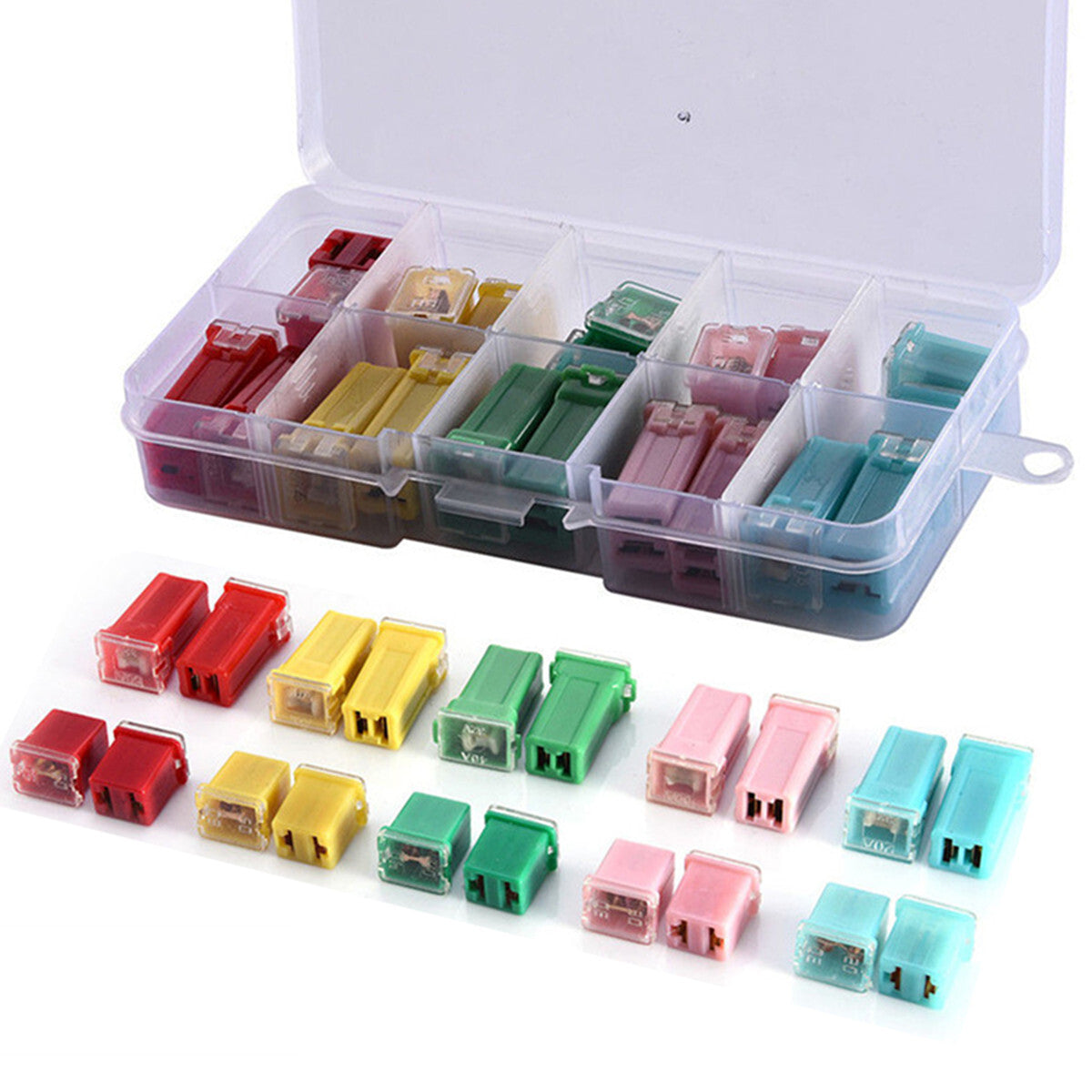 20Pcs Car for Mini Square Fuse 20A 30A 40A 50A 60A AMP Assortment With Plastic Box