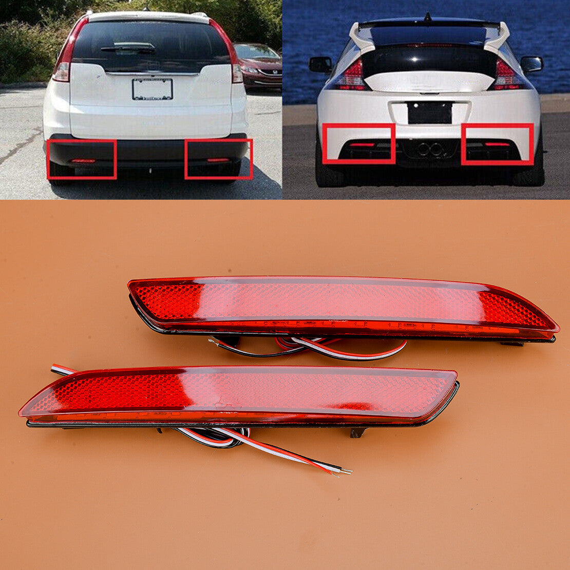 Red Lens LED Rear Bumper Reflector Brake Light Fit for for Honda CR-Z CR-V 11-14 v