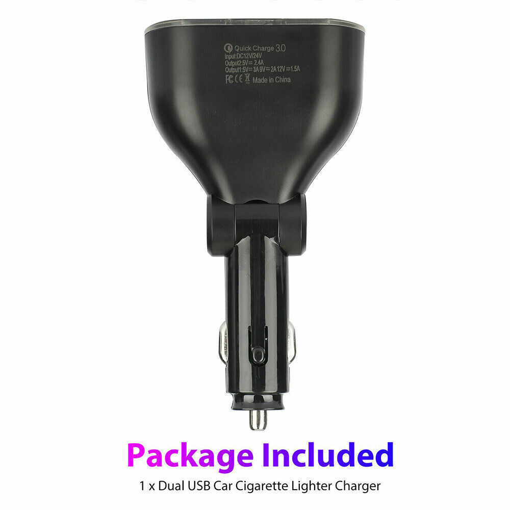 DC12V 2 Way QC3.0 Car Cigarette Lighter Socket Splitter Dual USB Charger Adapter