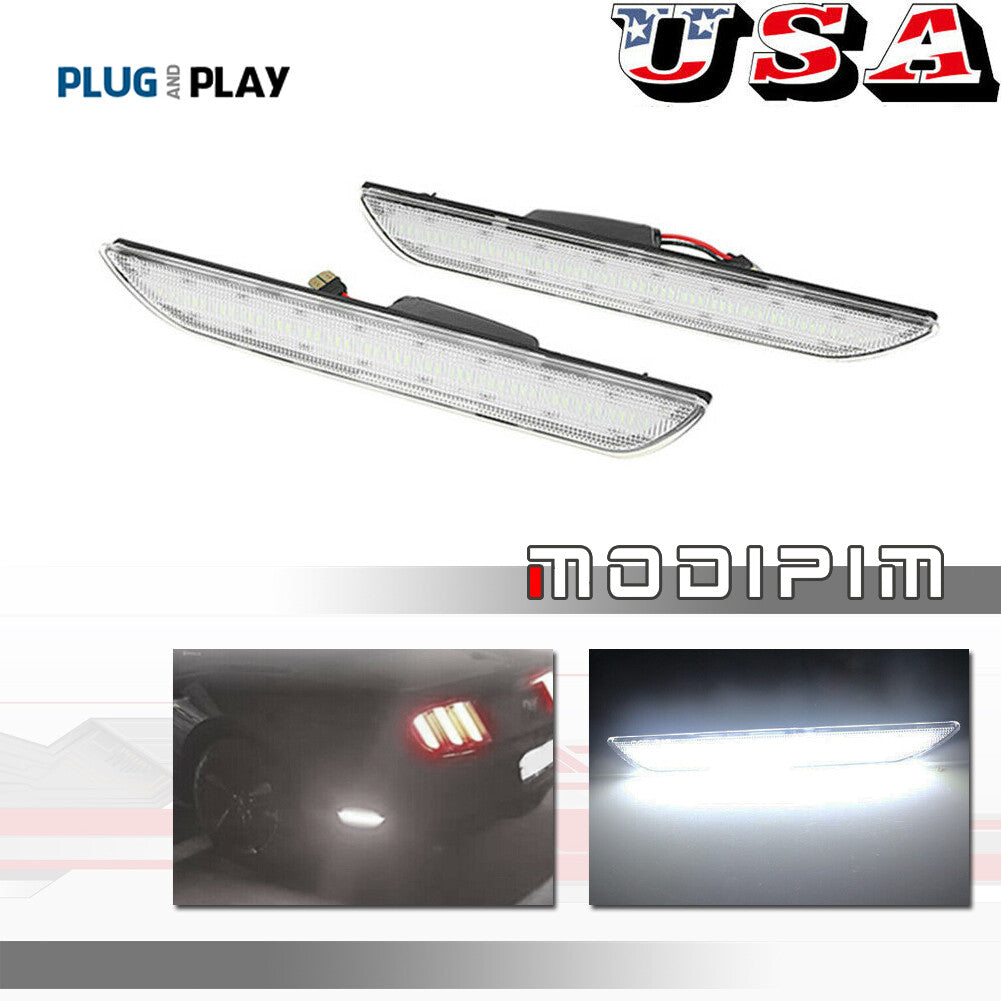 Clear Lens White LED Rear Side Marker Light Reflector for 2015+ for Mustang - v