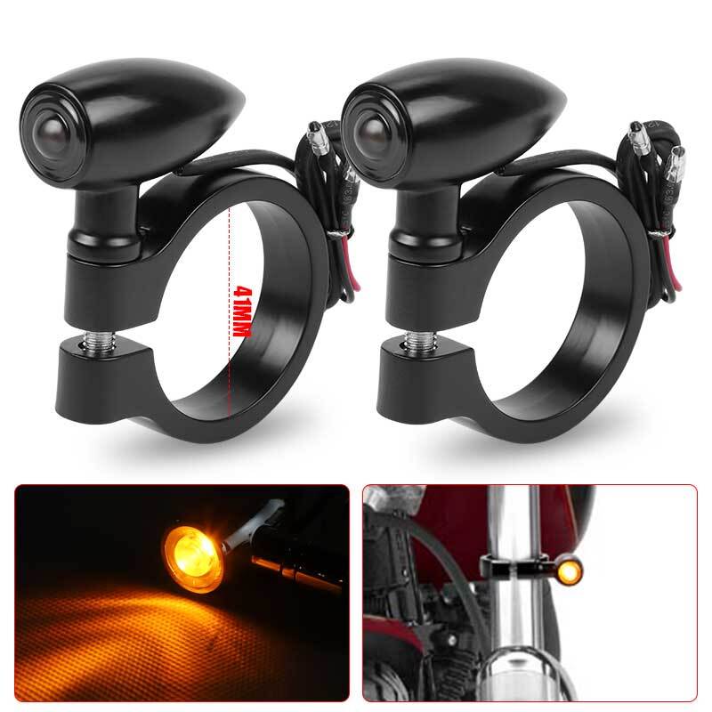 2X Black Bullet Motorcycle LED Turn Signal Light 41mm Front Fork Indicator Amber