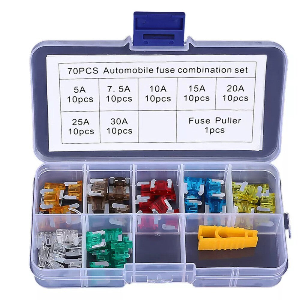 70pcs Car Micro Blade Fuse Assortment Kit 5A 7.5A 10A 15A 20A 25A 30A W/ Puller n