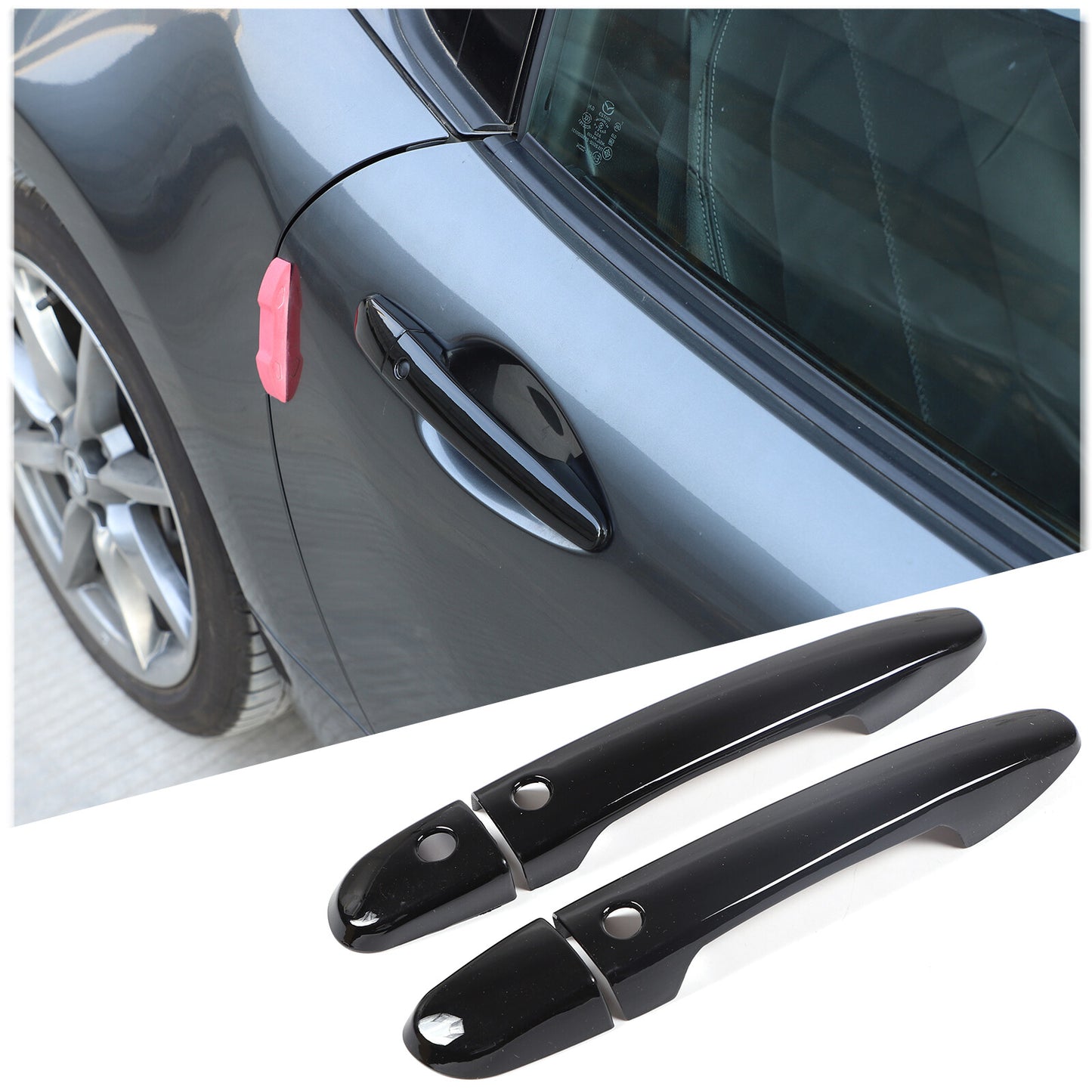 Suitable for 2016-2023 for Mazda Miata MX-5 MX5 GLOSS black door handle covers with SMRT lock holes. n