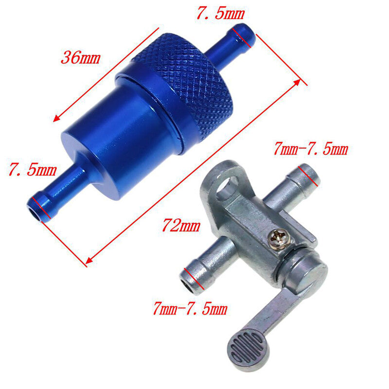 Motorcycle/ATV Pit Dirt Bicycle Aluminum Gas Filter + Fuel Switch 7.5mm Nozzle - n