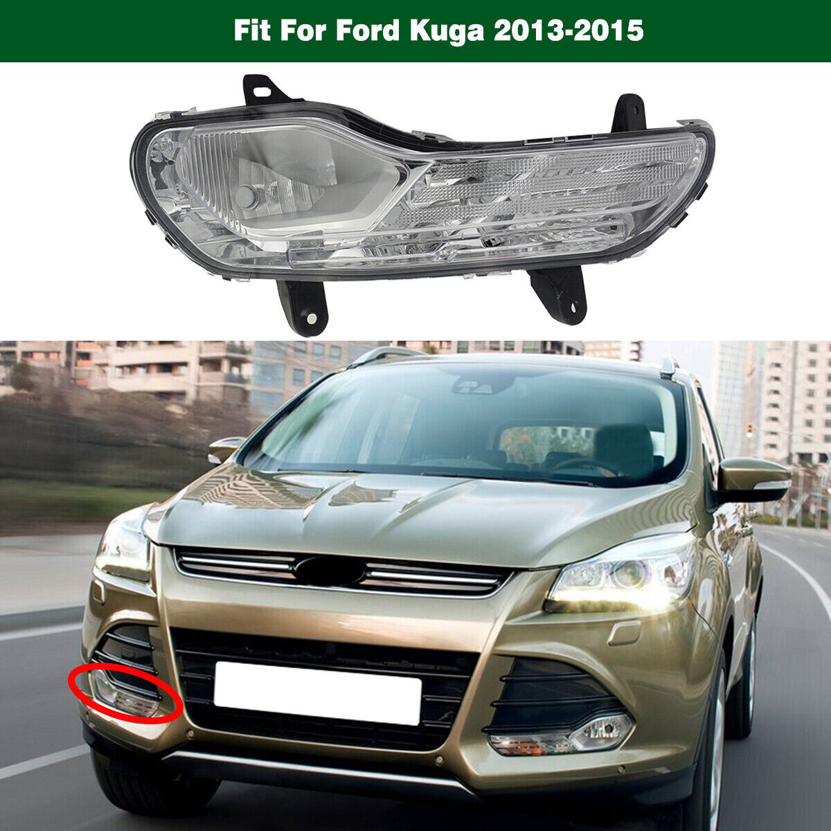 Clear NEW Front Bumper Fog Light Lamp Right Side Fit for Ford Escape 2013-2016