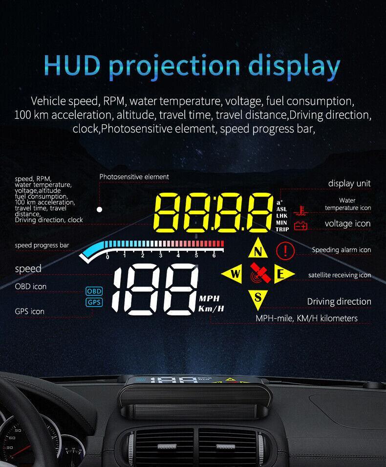 3.5-inch in-vehicle HUD head-up display, OBD2 GPS speedometer, overspeed alarm projector - n