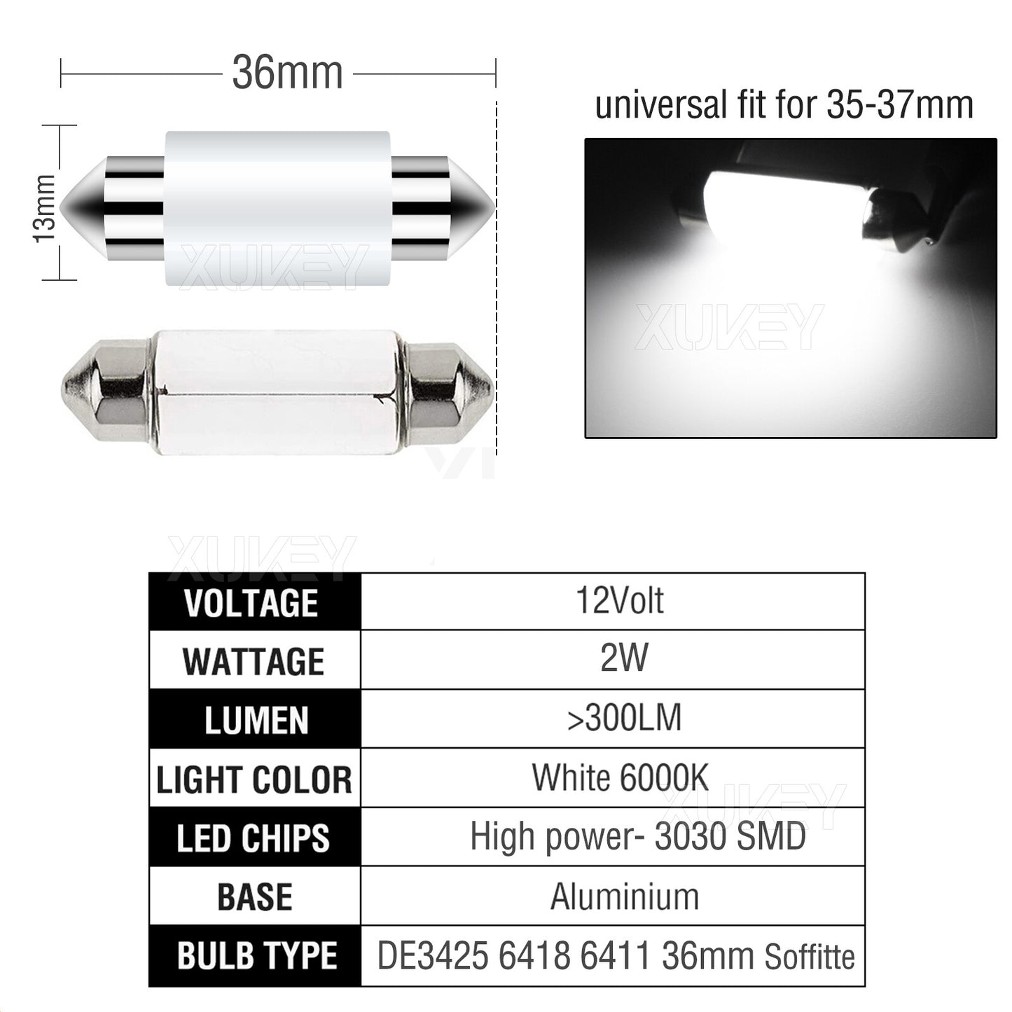 4x 36MM LED Festoon LED Dome Map Door Interior Glove Box Light License Plate C5w