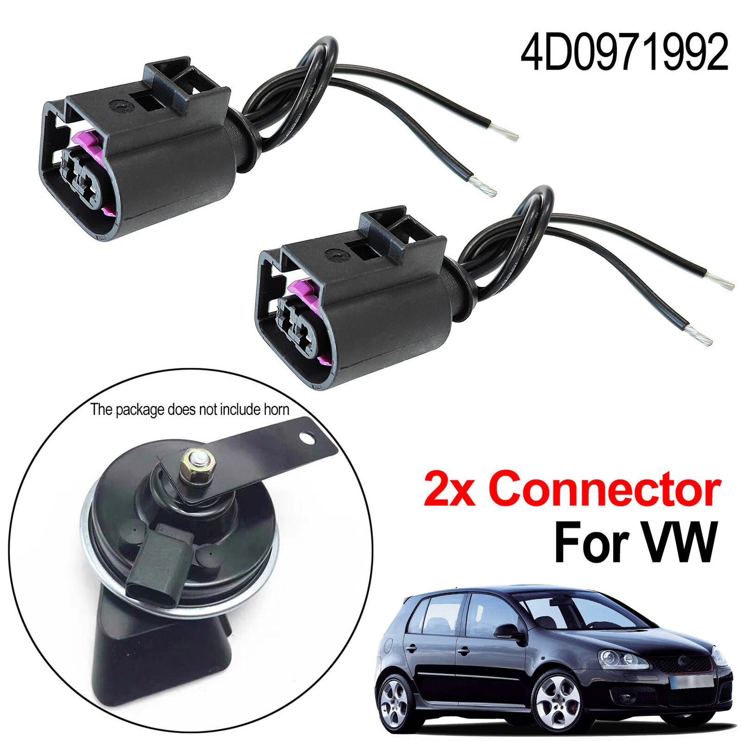 2x Electrical Horn Connector 2p Plug for VW for Golf for Jetta for Passat for Tiguan Touareg EOS Q