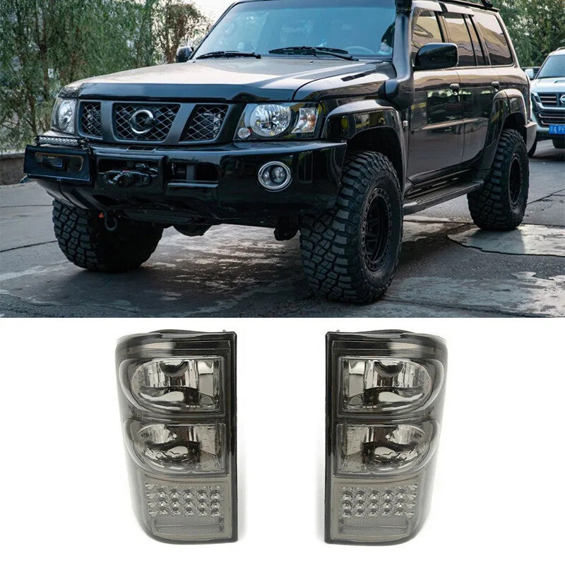 Smoked LED taillights (LH+RH) suitable for Nissan Patrol GU Y61 (1997-2004).