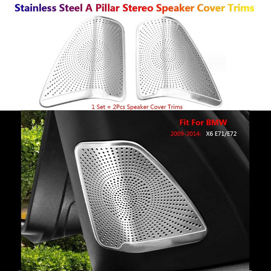 2x Stainless for BMW X6 E71 E72 Car Dashboard A Pillar Speaker Stereo Cover Trim